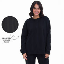 Load image into Gallery viewer, Women Winter Pajama Set Black jacquard Oversized Sweatshirt + Pants