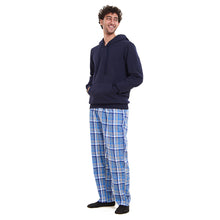 Load image into Gallery viewer, Men Winter Pajama Set Dark blue Hoodie + Grey x Dark blue Checkered Pants