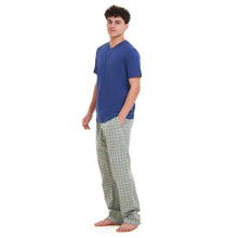 Load image into Gallery viewer, Men summer pajama set Indigo T-shirt + Olive x Indigo Checkered Pants