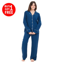 Load image into Gallery viewer, Women summer pajama set Petroleum buttoned Shirt+ Pants