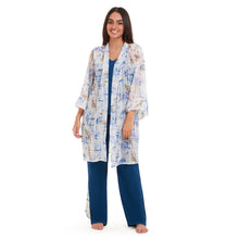 Load image into Gallery viewer, Women summer 3 piece pajama set Abstract Ocean watercolors kimono + Petroleum top & Pants