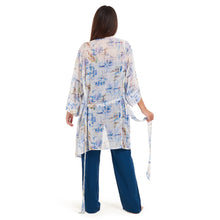 Load image into Gallery viewer, Women summer 3 piece pajama set Abstract Ocean watercolors kimono + Petroleum top & Pants