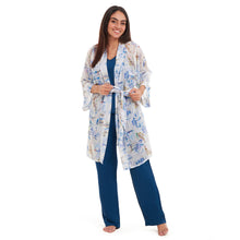 Load image into Gallery viewer, Women summer 3 piece pajama set Abstract Ocean watercolors kimono + Petroleum top & Pants