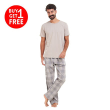 Load image into Gallery viewer, Men summer pajama set Grey T-shirt + Grey checkered Pants
