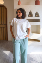 Load image into Gallery viewer, Women summer pajama set White T-shirt + Mint Green Pants
