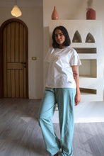 Load image into Gallery viewer, Women summer pajama set White T-shirt + Mint Green Pants

