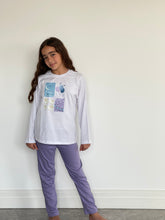 Load image into Gallery viewer, Girls summer Eid pajama set White t-shirt + Light Mauve Pants
