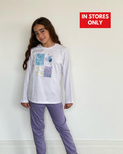 Load image into Gallery viewer, Girls summer Eid pajama set White t-shirt + Light Mauve Pants
