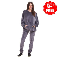 Load image into Gallery viewer, Women Winter Pajama Set Dark Grey Sweatshirt + Pants
