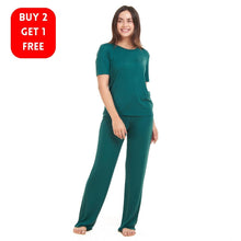 Load image into Gallery viewer, Women summer pajama set Dark green shirt + Pants
