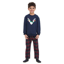 Load image into Gallery viewer, Boys Winter pajama set Dark Blue deer Hoodie + Dark Blue x Red Checkered Pants
