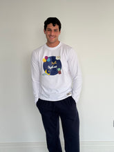 Load image into Gallery viewer, Men summer Eid pajama set White T-shirt + Dark Blue Pants
