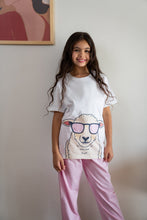 Load image into Gallery viewer, Girls Eid PJ Set White T-shirt + Rose Pants
