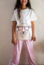 Load image into Gallery viewer, Girls Eid PJ Set White T-shirt + Rose Pants
