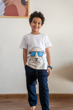 Load image into Gallery viewer, Boys Eid pj set White t-shirt + Dark Blue Pants
