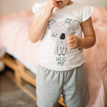 Load image into Gallery viewer, Girls summer pajama set koala t-shirt + Grey shorts

