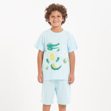 Load image into Gallery viewer, Boys summer pajama set Crocodile t-shirt + Aqua shorts
