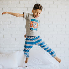 Load image into Gallery viewer, Boys summer pajama set Game play t-shirt +blue striped pants
