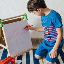 Load image into Gallery viewer, Boys summer pajama set Monster striped t-shirt + Indigo shorts
