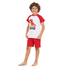Load image into Gallery viewer, Boys summer pajama set red dinosaur t-shirt +Red shorts
