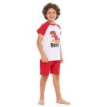 Load image into Gallery viewer, Boys summer pajama set red dinosaur t-shirt +Red shorts
