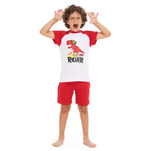 Load image into Gallery viewer, Boys summer pajama set red dinosaur t-shirt +Red shorts
