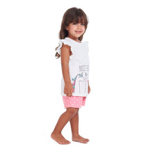 Load image into Gallery viewer, Girls summer pajama set Best friend t-shirt + Pink dotted shorts
