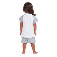 Load image into Gallery viewer, Girls summer pajama set Cat t-shirt + Grey shorts
