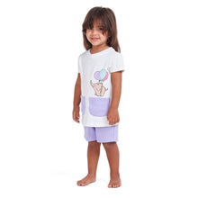 Load image into Gallery viewer, Girls summer pajama set Elephant t-shirt + Purple shorts

