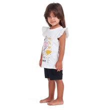 Load image into Gallery viewer, Girls summer pajama set Flamingo t-shirt + Black shorts
