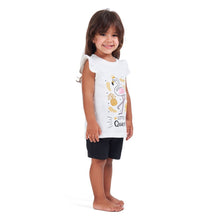 Load image into Gallery viewer, Girls summer pajama set Flamingo t-shirt + Black shorts
