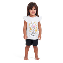 Load image into Gallery viewer, Girls summer pajama set Flamingo t-shirt + Black shorts
