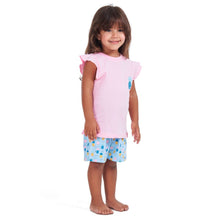 Load image into Gallery viewer, Girls summer pajama set Pineapple t-shirt + Baby blue shorts

