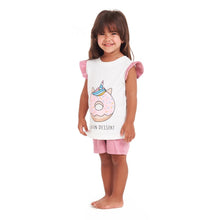 Load image into Gallery viewer, Girls summer pajama set Donuts t-shirt + Cashmere shorts
