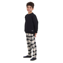 Load image into Gallery viewer, Kids Unisex Winter pajama set Black Hoodie + Black x White Checkered Pants
