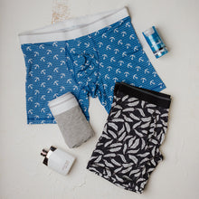 Load image into Gallery viewer, 3 pack men boxer Anchor+Feathers+Grey shorts lycra
