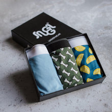 Load image into Gallery viewer, 3 pack men boxer Bones+Lemon+light blue shorts lycra
