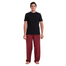 Load image into Gallery viewer, Men summer pajama set Black T-shirt +Red checkered pants
