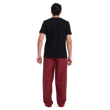 Load image into Gallery viewer, Men summer pajama set Black T-shirt +Red checkered pants
