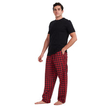 Load image into Gallery viewer, Men summer pajama set Black T-shirt +Red checkered pants
