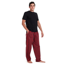 Load image into Gallery viewer, Men summer pajama set Black T-shirt +Red checkered pants
