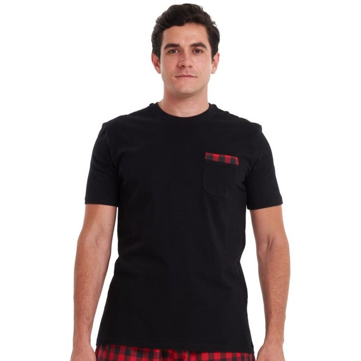 Men Black T-shirt with red pocket