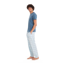 Load image into Gallery viewer, Men summer pajama set Petroleum T-shirt + Light Blue checkered pants
