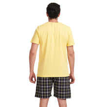 Load image into Gallery viewer, Men summer pajama set Yellow T-shirt + Black x yellow checkered shorts
