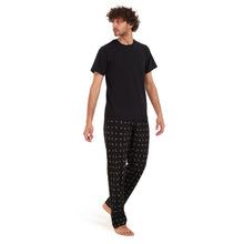 Load image into Gallery viewer, Men summer pajama set Black t-shirt +Black leaves Pants
