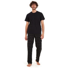 Load image into Gallery viewer, Men summer pajama set Black t-shirt +Black leaves Pants
