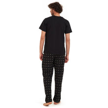 Load image into Gallery viewer, Men summer pajama set Black t-shirt +Black leaves Pants
