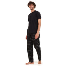 Load image into Gallery viewer, Men summer pajama set Black t-shirt +Black leaves Pants
