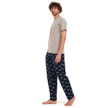 Load image into Gallery viewer, Men summer pajama set Light grey t-shirt +Dark blue clouds Pants
