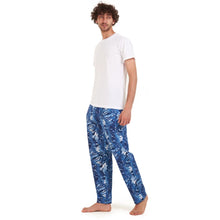 Load image into Gallery viewer, Men summer pajama set White t-shirt +Dark blue tie dye Pants
